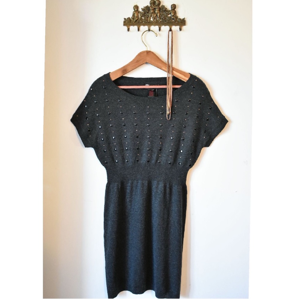 J.J.Basics Studded Sweater Dress in Charcoal NWT L